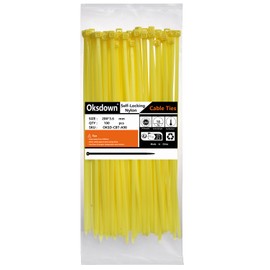 Oksdown Cable Ties Pack of 100 Yellow 200 mm × 3.6 mm with 18.2 kg Tensile Strength UV-Resistant Nylon Plastic Gardening Cable Zip Ties Set