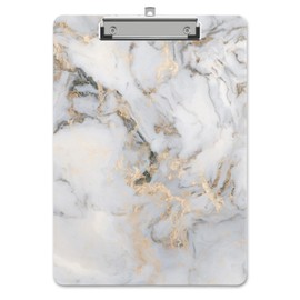 Piasoenc Plastic Clipboard, Cute Decorative Clipboards, 12.5" x 9"inch, A4 Standard Letter Size Hard Clipboard with Metal Clip, Office Clip Boards for Nurses, Students, Office, White Marble