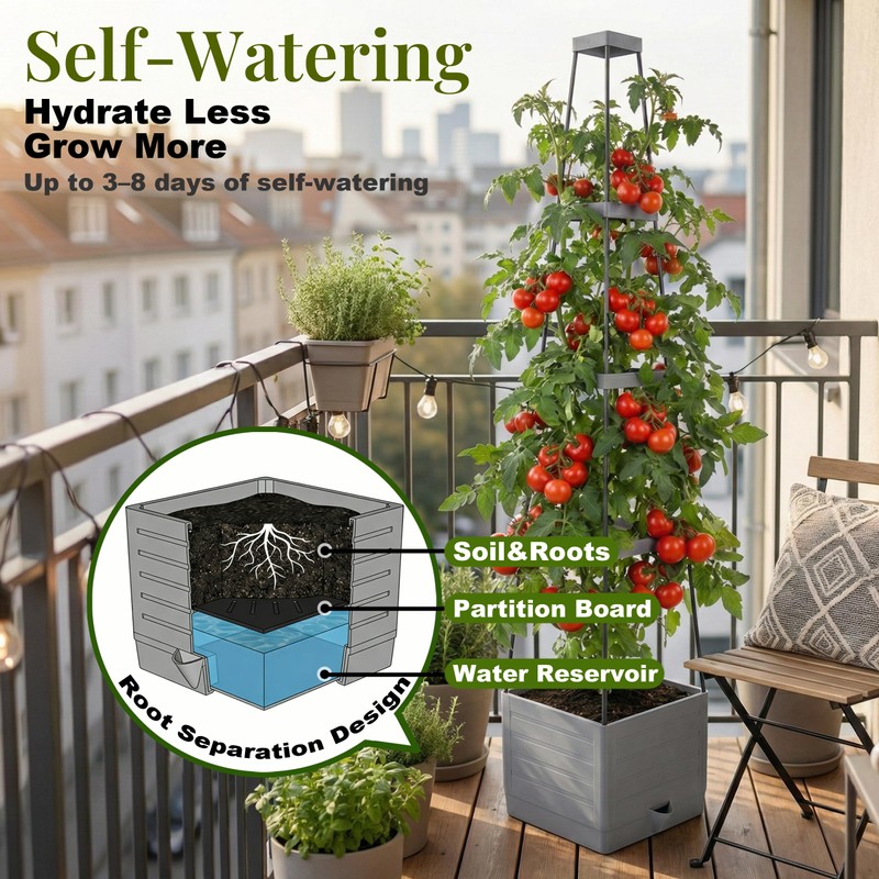 ENNUFO Tomato Planter with Trellis 57", 2-Pack Self Watering Raised