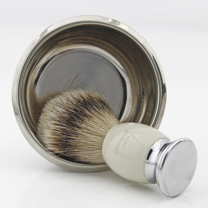 Mens Classic Silver Tip Horn Badger Hair Brush Safety Razor