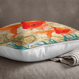 S4Sassy Decorative Mediterranean Style Ocean Goldfish Print Square Pillow Cover Cushion Pillow Case Throw - Choose Size
