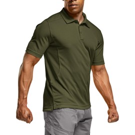 CQR Men's Polo Shirts, Tactical Short Sleeve Golf Performance Shirts, Lightweight Dry Fit UPF 50+ Pique, Frost Essential Army Green, Medium