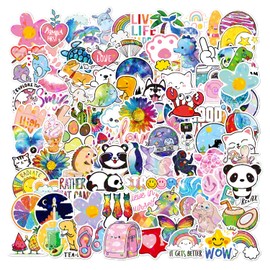 Taeekiy 100 Pcs Aesthetic Kawaii Stickers,Cute Stickers for Kids, Adult Teens,Girls. Vinyl Waterproof Stickers for Water Bottles,Laptop, Phone Etc. Shiny Sticker You Will Like It(Multicolor Stickers)