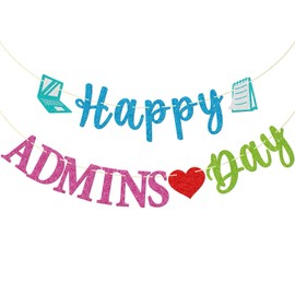 Firefairy Happy Admins Day Banner, Pre-strung Admins Day Party Decor, Administrative Professionals Day Party Decorations, Glitter Secretaries Day Decorations