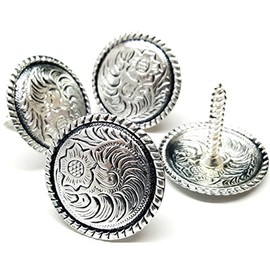 4 Pack Set 1" Western Saddle Bright Engraved With Black Inlay Concho With Wood Screw Back - Screw-In Saddle Conchos