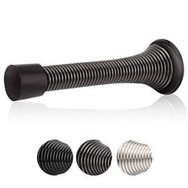 HOMOTEK 12 Pack Oil Rubbed Bronze Spring Door Stops,3-1/4â Heavy Duty Door Stop - Flexible Spring Door Stopper with Low Mounted Black Rubber Bumper Tips