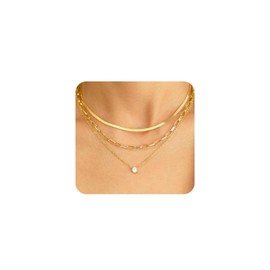 3PCs Gold Plated Layered Necklace Set Dainty Simple Rhinestone Pendant Necklace Paperclip & Snake Chokers Chain Jewelry Gifts for Women