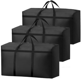 KOMABLEN Pack of 3 100 L Storage Bags for Duvets, 600D Oxford Moving Bags, Bedding Storage, Waterproof Large Travel Bag with Zips, Handle for Clothes, Bedding, Blankets