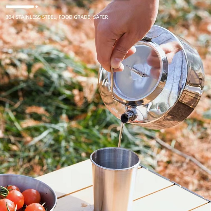 ZLWENA 1.2L Camping Pot Stainless Steel Tea Kettle Outdoor Water