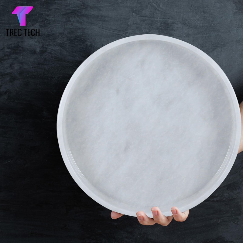 Trec Tech Marble Round Tray - 10" White Serving Tray