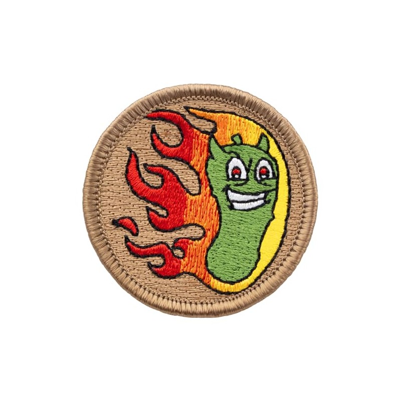 Flaming Pickle Patrol Patch - 2" Diameter Round Embroidered Patch