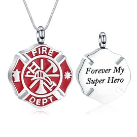 memorial jewelry Firefighter Fire Dept Round Cremation Pendant Cremation Jewelry for Ashes, Stainless Steel, No Gemstone