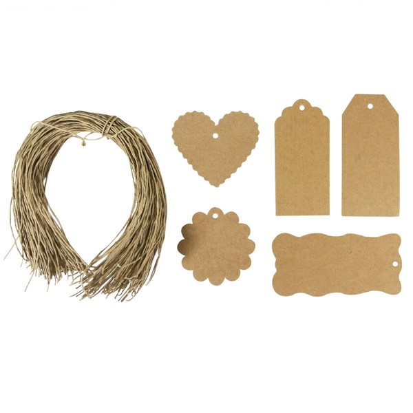 Wrapables 100 Gift Tags/Kraft Hang Tags with Free Cut String for Gifts Crafts and Price Tags, Brown