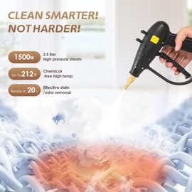 Hapyvergo Pressurized Steam Cleaner Tankless, 1500W Handheld Steamer for Cleaning Grout Tile, Hand Held Portable Steam Pressure Washer for Home Kitchen Bathroom Car Auto 110V(Yellow)