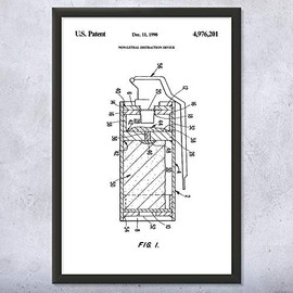 Framed Flash Bang Grenade Print, SWAT Team, Soldier Gift, Flashbang Blueprint, Police Decor, Marine Gift, Veteran Gift Black & White (8x10)
