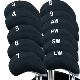 Golf Club Covers Set for Irons Neoprene Iron Head Cover Club Protector 11Pcs with/Without Top Window for Men Women (Black(Without Top Window))