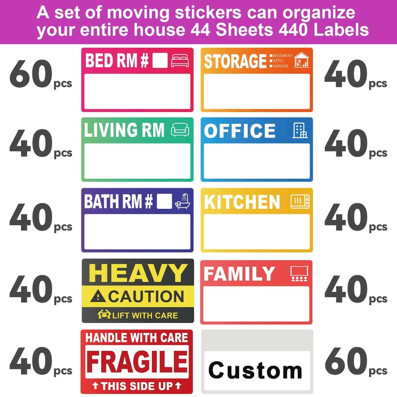 440 Count 3.5" x 2" Large Home Moving Packing Labels