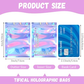 Blulu 100 Pieces Resealable Foil Proof Bags Scent Proof Flat Pouch Clear Smell Sealable Packing Bags Iridescent for Food Storage Snack Jewelry(3 x 4 Inches,Holographic Color)
