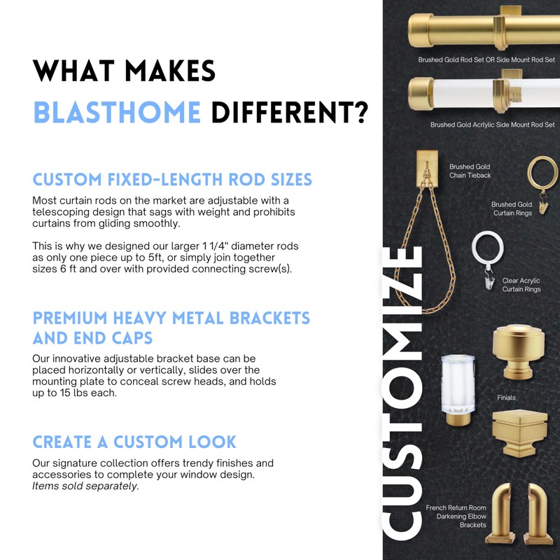 BlastHome™ Luxury 3 ft Custom Curtain Rod – 1 1/4"