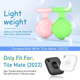 [2 Pack] Waterproof Tile Mate Holder for Kids, Soft Silicone Tile Mate Hidden Pin Holder for Kids Elder Clothing, Anti Lost Hidden Full Case Cover Compatible with Tile Mate 2022 (Pink+Green)