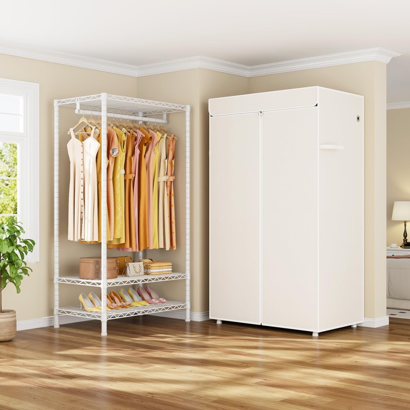 ULIFHOME H5C Clothes Rack with Cover, Portable Closet for Hanging