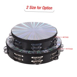 Unbranded 8 Inch Wooden Radiant Tambourine Handbell Hand Drum with Double Row Jingles