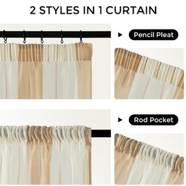 MRTREES Transparent Curtains with Ruffle Tape, Curtains, Set of 2, Linen Look, 240 x 140 cm, Stripes, Living Room, Tab-Top Curtain