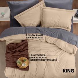 Utopia Bedding Duvet Cover King Size - 1 Duvet Cover with 2 Pillow Shams - 3 Pieces Bedding Duvet Cover with Zipper Closure - Soft Brushed Microfiber, 104 X 90 Inches (King, Beige)