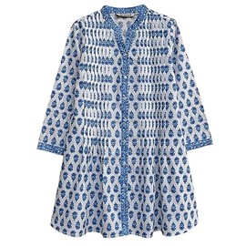 Túnica AV con cuello en V impresa con bloque de mano, Diseño de color azul., XL