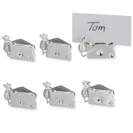 SILBERKANNE Holder for Place Cards Set of 6 Mouse and Cheese 2.5 x 1.5 cm Premium Silver Plated Elegant Silver-Plated in Top Workmanship, silver, Classic