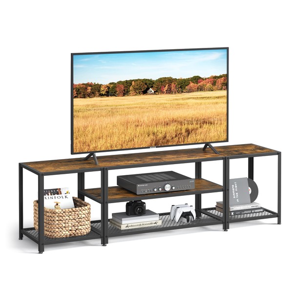 VASAGLE Modern TV Stand for TVs up to 75 Inches, 3-Tier Entertainment Center, Industrial TV Console Table with Open Storage Shelves, for Living Room, Bedroom, Rustic Brown and Black ULTV098B01