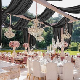 MODFUNS Black Wedding Arch Draping Fabric 5x20ft 4 Panels Chiffon Curtain Drapes Sheer Tulle Arbor Ceiling Fabric Bridal Baby Shower Reception Sheers Drapery