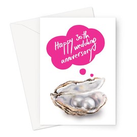 Happy 30th Wedding Anniversary Greeting Card | Pearl Wedding Anniversary Card, Oysters with Pearls, Pink Speech Bubble, Married Thirty Years