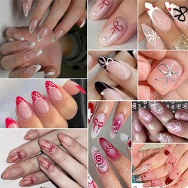 12 Sheets Bow Nail Art Stickers Decals Cute Pink Gold Red White Silver Nail Art Decals 3D Self Adhesive Manicure Decoration for Women DIY