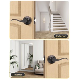 Mengico 5 Pack Passage Door Lever No Lock, Oil Rubbed Bronze Door Handle Interior, Closet Hallway Door Handle,Reversible Wave Lever Handles