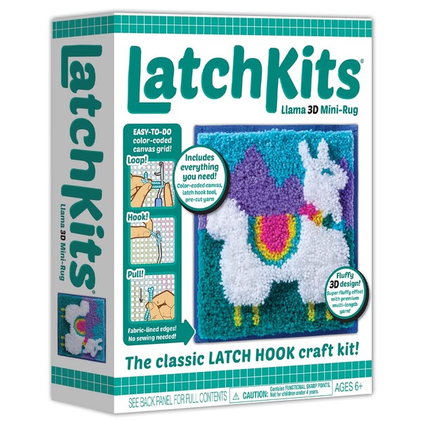 LatchKits - Llama 3D - Kit de Actividades clásico de Gancho de pestillo - Haz una Mini Alfombra Colorida - para Mayores de 6 años