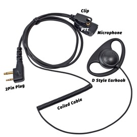 TWAYRDIO Walkie Talkie Earpiece with Mic for Midland Walkie Talkies, D-shaped Headset Ear Piece with 2 Pin Connector for Midland GXT1000VP4 X-TALKER T51VP3 Two-Way Radios, Pack of 2