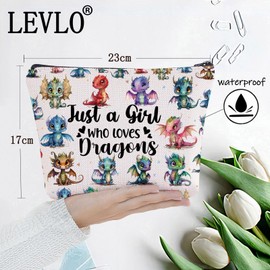 LEVLO Funny Dragon Cosmetic Bag for Animal Lovers, Gift for Girls and Girls Who Loves Dragons, Makeup Bag with Zipper, Gift for Women and Girls, Dragon Makeup Bag, Dragon, makeup bag