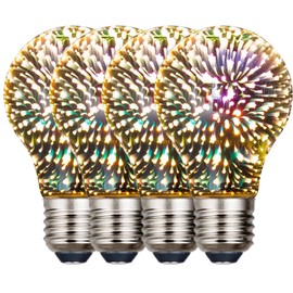 Edearkar A19 3D Firework LED Light Bulbs 4.5W Equivalent 45W (4-Pack) E26/E27 LED Decorative Bulb, Warm White 2200K, 85-265V Stained Glass Decoration Light for Holiday Decoration, Party, Bar, KTVs