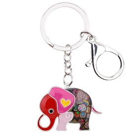 WEVENI - Llavero de aleación esmaltada de elefante de anime para mujeres y niñas, bolso de coche, Rojo, 28mm x 40mm