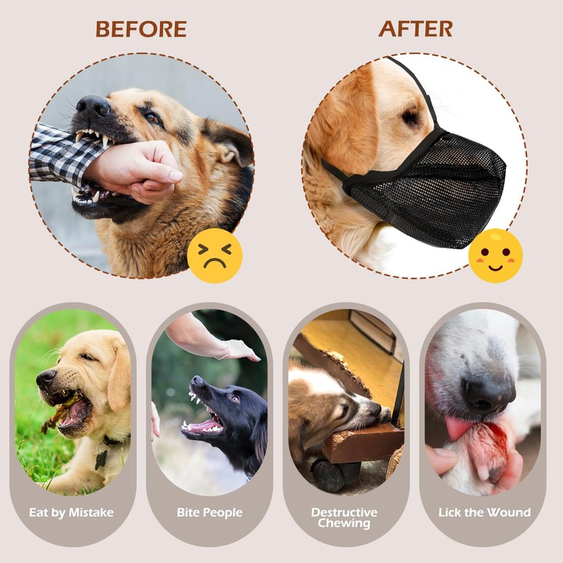 Dog Muzzle Soft Breathable Mesh - Adjustable Reflective Anti-Bark, Anti-Bite