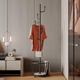 CBBZJY Cactus shaped Freestanding Metal Coat Rack Stand with Basket Modern Organizer for Scarf Jacket Hat Bags Ideal for Home Entryway Bedroom Corner Stable and Moveable (black)