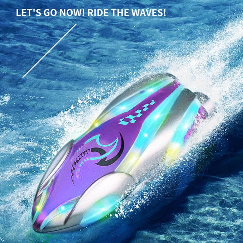 Miniature RC Boat With Bright Light Remote Control Stunt Boat