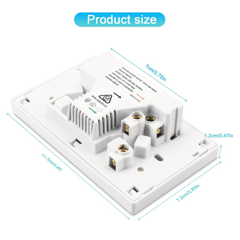 HITRENDS Double Power Point with 2 USB A, GPO Wall