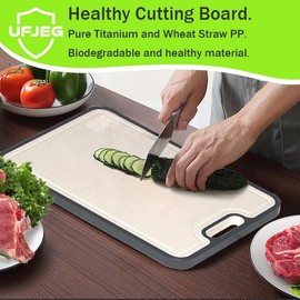 UFJEG Titanium Cutting Board for Kitchen, Cutting Board Double Sided Food Grade, Pure Titanium and Wheat Straw PP for Chopping Meat/Vegetables, Dishwasher Safe Easy to Clean Large Size 15.5”×11”