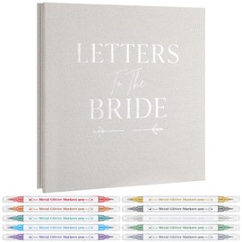 Letters to the Bride Scrapbook 10 Inch Bride Memory Book Photo Album Linen with 10 Metallic Markers 20 Sheets Bridal DIY Scrapbook for Wedding Engagement Bridal Shower Gifts Party Supplies