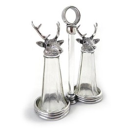 Stags/Deer/Bucks Pewter and Glass Salt & Pepper Shakers