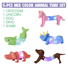10-Pack LED Pop Tubes Easter Basket Stuffers | Mixed Animal Fidget Toys – Sensory Tubes for Toddlers – Stress-Relief Pop Sound Spring Toddler Sensory Toys