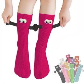 ARTSIM Magnetic Hand Holding Socks for Couple Friends Kids 3D Doll Mid-Tube Cute Hand in Hand Socks with Eyes Novelty Xmas Socks Rose Red (Color : Rose Red, Size : One Size)