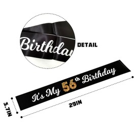 PYQWA Banda De Cumpleaños Número 56, Banda Negra Con Papel De Aluminio. Banda De Cumpleaños Número 56. Accesorios Para Hombres Y Mujeres. 56